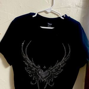 Shein rhinestones heart crop top